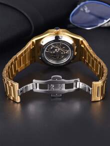 LONGLUX 男士自动机械腕表，带日历功能，钢表带，蝴蝶扣，休闲商务两相宜。