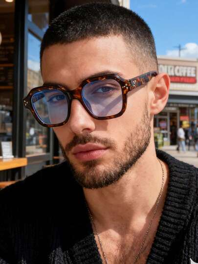 1pc Tortoiseshell Retro Rice Nail Clear Glasses Men's Casual Fashion Glasses For Daily Reading And Work Commuting Outfits Beach Accessories Vintage Y2k Basics Business Casual Gifts