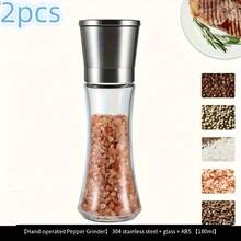 2pcs Premium Stainless Steel Salt And Pepper Grinder Set - Adjustable Ceramic - High Glass Salt And Pepper Mill - This Elegant Yet Practical Grinder Set Enhances Your Cooking Experience, Adding Flavor To Your Kitchen