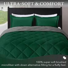 Downluxe King Size Comforter Set Dark Green And Grey King Comforter Soft Bedding Sets For All Seasons 3 Pieces 1 Comforter 104"X92" And 2 Pillow Shams(20"X36") - BlackishGreenGray - View 2