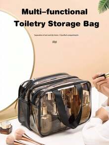 1pc Transparent Visible Travel Bag, Multifunctional Waterproof Handbag Cosmetic Bag, Large Capacity Double-Layer Travel Makeup Bag For Cosmetics And Skincare Storage, Mom's Gift, Beach Essential, Beach Accessories, Beach Supplies, Holiday Bag For Winter And Autumn Holidays, Valentine's Day Holiday Essentials,Pouch,Makeup Pouch,Travel Essential - Multicolor - View 3