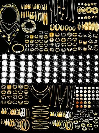 86pcs/58pcs/68pcs/35pcs Vintage Elegant Fashion Retro Coin Style Metal Multi-Element Faux Pearl Heart Flower Butterfly Pendant Jewelry Set Necklace Ring Earrings, Suitable For Women Date, Holiday, Wedding, Party, Birthday, Daily Wear, Autumn/Winter, Christmas, Halloween, Valentine's Day, New Year Gift, High Cost-Effective Jewelry