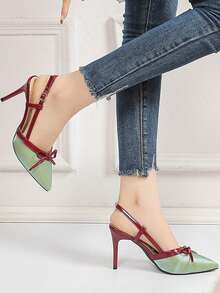 Sandalias con tacón de 2-3 cm para vestir, nuevos zapatos de tacón elegantes y cómodos de estilo francés para mujer, verano 2025, tacones de aguja - Verde - Ver 4