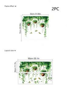 1片/2片/3片装 - 墙贴 - [绿色植物，粉色动物树] PVC自粘可移除墙贴，适用于托儿所、儿童房、游戏室或教室 - 可爱创意墙面装饰，适用于任何空间