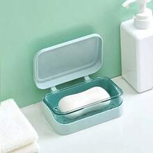 1pc Simple Soap Dish Drain Soap Tray Plastic Rectangular Soap Holder Soap Holder Bathroom Minimalist Soap Storage Rack Bathroom Accessories - Gray Blue/soap Box - View 6