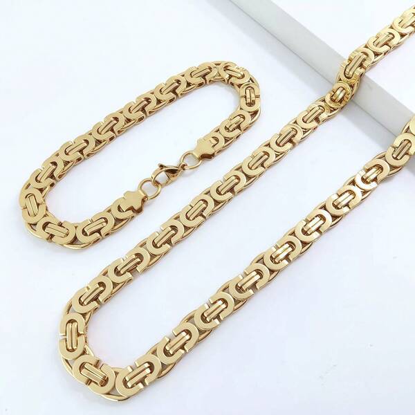 This Stylish And Sophisticated 2 Pieces Stainless Steel Byzantine Chain Necklace And Bracelet Set Is A Royal Men's Accessory Suitable For Any Occasion And Outfit. It's An Ideal Gift, Perfect For Parties, Everyday Wear, And As A Fashionable Men's Suit.