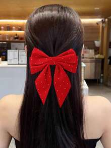 1个时尚大号红色蝴蝶结发夹，优雅女孩发饰，适合日常佩戴和圣诞节，发饰，新年魅力，爪夹，发夹，发卡 - 燙鑽酒紅 - 查看 4