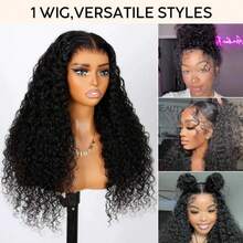 NARNI 36 Inch Invisible Strap 360 Lace Wigs Human Lace Wigs 250 Density Deep Wave Lace Front Wigs Human Hair Glueless 360 HD Full Lace Wig Pre Plucked Drawstring Wig Human Hair Brazilian 13x4 HD Curly Human Hair Wig For Women Natural Black Color - Natural Black - 查看 10