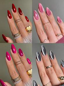 96pcs/Box(4mixed)Y2K Aesthetic Blood-Red Crystal Cat Eye Press On Nails Almond Nail Perfect Fit Acrylic False Nails ,With Storage Box Contain 1pc Jelly Glue And 1pc Nail File,Red Cat Eye Nails For Woman & Girl Daily Wear Rave Party Use