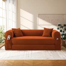 Sofa Bed,80"4-In-1 Convertible Modular Sofa Bed With Pillows,Floor Lounge Sofa, Corduroy Foldable Sofa Bed,For Living Room, Bedroom, Lounge, Studio No Assembly Needed - 橘色 - 查看 13