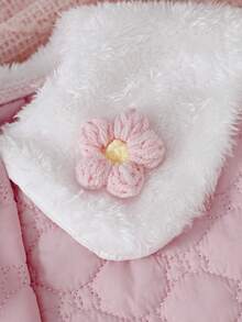Conjunto de 2 piezas de chaqueta de cárdigan acanalada con cuello Peter Pan y flores 3D + pantalones para niña - Rosa - Ver 5