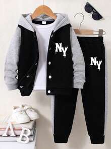 Boys' Letter Print Baseball Jacket And Pants Set