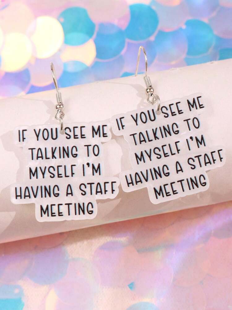 1 Pair Creative, Unique, Funny, Exquisite, Elegant Independent Slogan & Flower Acrylic Dangle Earrings For Women, Daily Wear Jewelry - Multicolor - View 1