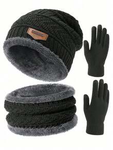 Winter Knitted Gloves, Knitted Hat, Scarf Warmer Set, Outdoor Gloves Hand Warmer - Multicolor - View 2