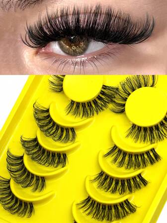 6 pares de pestañas postizas de efecto manga con banda transparente, rizo C, pestañas postizas de medio ojo, pestañas postizas gruesas, pestañas postizas de efecto anime, de aspecto natural, de visón 3D, con efecto dramático, herramientas de maquillaje (YB05)