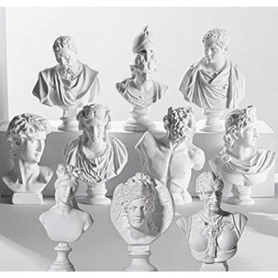 Greek Bust Statue And Sculptures Set Of 10 PCS Greek Bust Statue Decor Roman Resin Mini Greek Mythology Figurine Greek God Bust Small For Decor/Gifts/Drawing - White - View 1