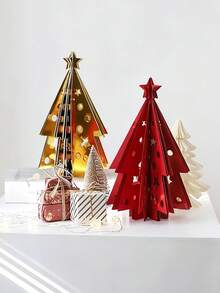 一套人造圣诞树，小型纸蜂窝球圣诞树，圣诞折纸装饰，圣诞礼物，圣诞派对装饰，家居装饰，餐桌中心摆件 - 彩色 - 查看 6