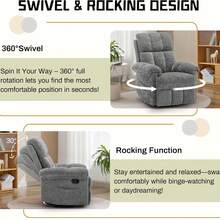 Recliner Chair, Swivel Rocker Recliner Chair For Adults, Small Recliners For Small Spaces, Upholstered Manual Recliner With Side Pockets,  Rocking Chair For Living Room, Chenille, Beige - 灰色 - 查看 6
