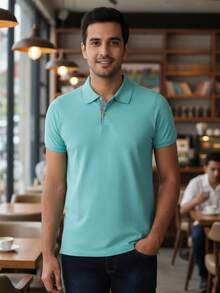 Ogochi Men's Basic Plain Polo Shirt With Logo, No Pocket, Original - Blue Meadow - View 4