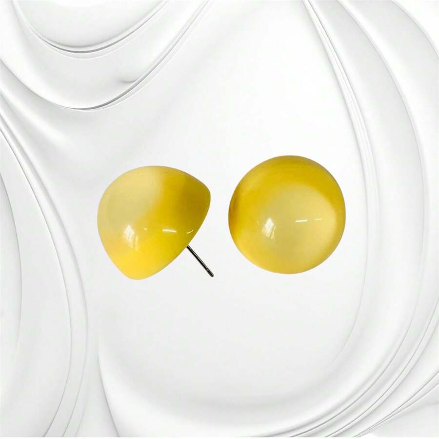 Round Resin Earring, Versatile Accessory. - 黃色 - 查看 1