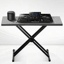 DJ-Tischständer, (32"-43") x 18" tragbarer DJ-Laptop- und Controller-Ständer, leichter DJ-Schreibtisch, DJ-Pult, höhenverstellbarer DJ-Ständer, faltbarer Double-X-Keyboardständer und Tischplatte, Audio-Mixer-Ständer - (82–109,5) x 46,5 x 30 cm - Übersicht 1