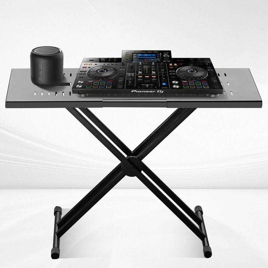 DJ-Tischständer, (32"-43") x 18" tragbarer DJ-Laptop- und Controller-Ständer, leichter DJ-Schreibtisch, DJ-Pult, höhenverstellbarer DJ-Ständer, faltbarer Double-X-Keyboardständer und Tischplatte, Audio-Mixer-Ständer - (82–109,5) x 46,5 x 30 cm - Übersicht 1