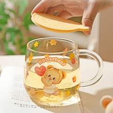 Cốc thủy tinh hình gấu bơ hoạt hình dễ thương có lưới lọc trà tích hợp - Thiết kế vẽ tay, nắp chống bụi, thủy tinh chịu nhiệt dùng để đựng cà phê, trà, đồ uống hàng ngày, lý tưởng cho gia đình, văn phòng, làm quà tặng & những người yêu thích phong cách dễ thương - Nhiều màu - Xem 6