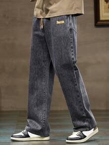 男士休閒束口腰帶破洞水洗牛仔褲