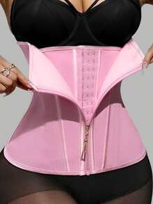 Waist Trainer For Women Corset Workout Cincher Body Shaper Tummy Control Shapewear Sweat Trimmer Zipper - Pink - View 4