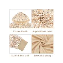 Women's Sequin Zip-Up Hooded Jacket With Ribbed Hem And Long Sleeves For Party Wear - Champagne - View 6