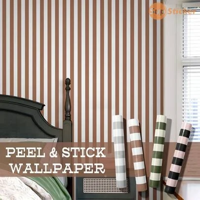 SUPSTICKER Modern Minimalist Striped Wallpaper, Multi-Color Options, PVC Material, Self-Adhesive Removable Wallpaper, Suitable For Home Decor, Easy To Clean, DIY Renovation, Applicable To Dining Room Backdrop, Laundry Room Wall, Bedroom Headboard, Wardrobe Surface, A Fashionable Choice For Space Decoration