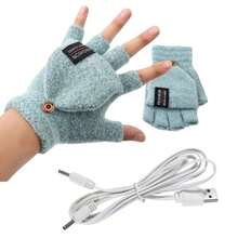 一套USB供电的男女通用加热手套，针织半指翻盖式加热手套，带纽扣，可水洗，冬季保暖手套，不含电池。冬季节日最佳礼物之选。 - 彩色 - 查看 8
