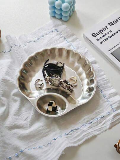 1 pieza Bandeja de joyería creativa de acero inoxidable con forma de concha, organizador de joyería, bandeja de exhibición de anillos, pulseras y cosméticos, soporte para perfumes e incienso