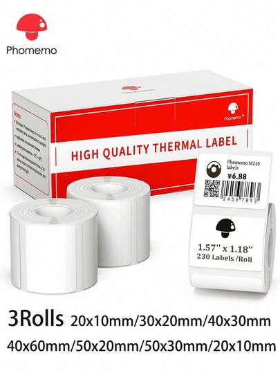 Phomemo 3 Stücke Thermoetikettenrolle, quadratische Etiketten, reguläre Etikettengröße, Mehrzweck-Etiketten, selbstklebende Thermopapier-Etiketten, perfekt für Kleidungsetiketten, Preisschilder, Kategorieaufkleber, Verpackungsaufkleber, Versandetiketten, Produktetiketten, Zutatenaufkleber, Geschenkanhänger, Dokumentenetiketten
