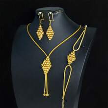 Dubai Fashion Jewelry Set 24k Gold Plated Middle East Muslim Islamic Lucky Necklace Bracelet Earrings Nigeria Bridal Wedding Jewelrys - Beads Jewelry - View 5