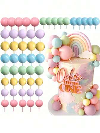 50 st eller 32 st macaron färgbollstårtdekorationer, regnbågsskumbollar för bakning av tårtor, gör-det-själv-tillbehör, lämpliga för födelsedagstårtor, dop, könsavslöjande fest, tårtdekorationer, bröllopskvinnor, svensexa, pensioneringsfest, färgtemafest, tårtdekorationer (använd efter att det vita röret har fästs. Den sfäriska ytan ska inte vidröra tårtan.)