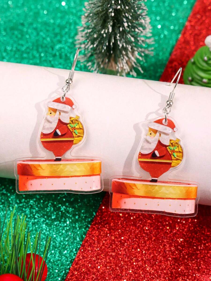 1 Cặp bông tai dạng dây treo bằng acrylic thiết kế hộp quà tặng ông già Noel thời trang, tinh tế, độc đáo và thú vị dành cho nữ, trang sức dự tiệc ngày lễ - Nhiều màu - Xem 1