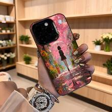 Cubierta de teléfono con diseño de dibujos animados rosa con chica bajo paraguas en jardín de flores estampado para mujer elegante y romántico ideal para uso diario y ocasiones especiales Aplicable a los teléfonos de la serie Apple y Galaxy - Blanco - Ver 4