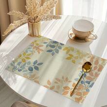 4-Piece Set, Leaf Pattern Printed Placemats Tablecloth, 4-Piece Table Mat Set, Washable Placemats, Suitable For Kitchen Dining Home Table Decoration4PC/12*18in/45*30cm - 彩色 - 查看 5
