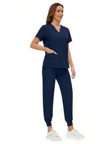Surgical Uniforms Woman Scrub Set Nurse Beauty Salon Workwear Clinical Scrubs Top Pants Sets Spa Doctor Nursing Clinical Suit - Hồng - Xem 10