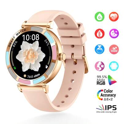 1,27" HD-skärm smartklocka för kvinnor, elegant rund urtavla, hälso- och fitnesstracker, Bluetooth-samtal, 110+ sportlägen, pulsmätning, blodsyre, sömnövervakning, anpassningsbar urtavla, IP67 vattentät, kompatibel med Android och iOS, perfekt present till henne