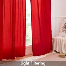 White Privacy Sheer Curtains 84 Inch, Light Filtering 2 Panels Set - Red - View 7