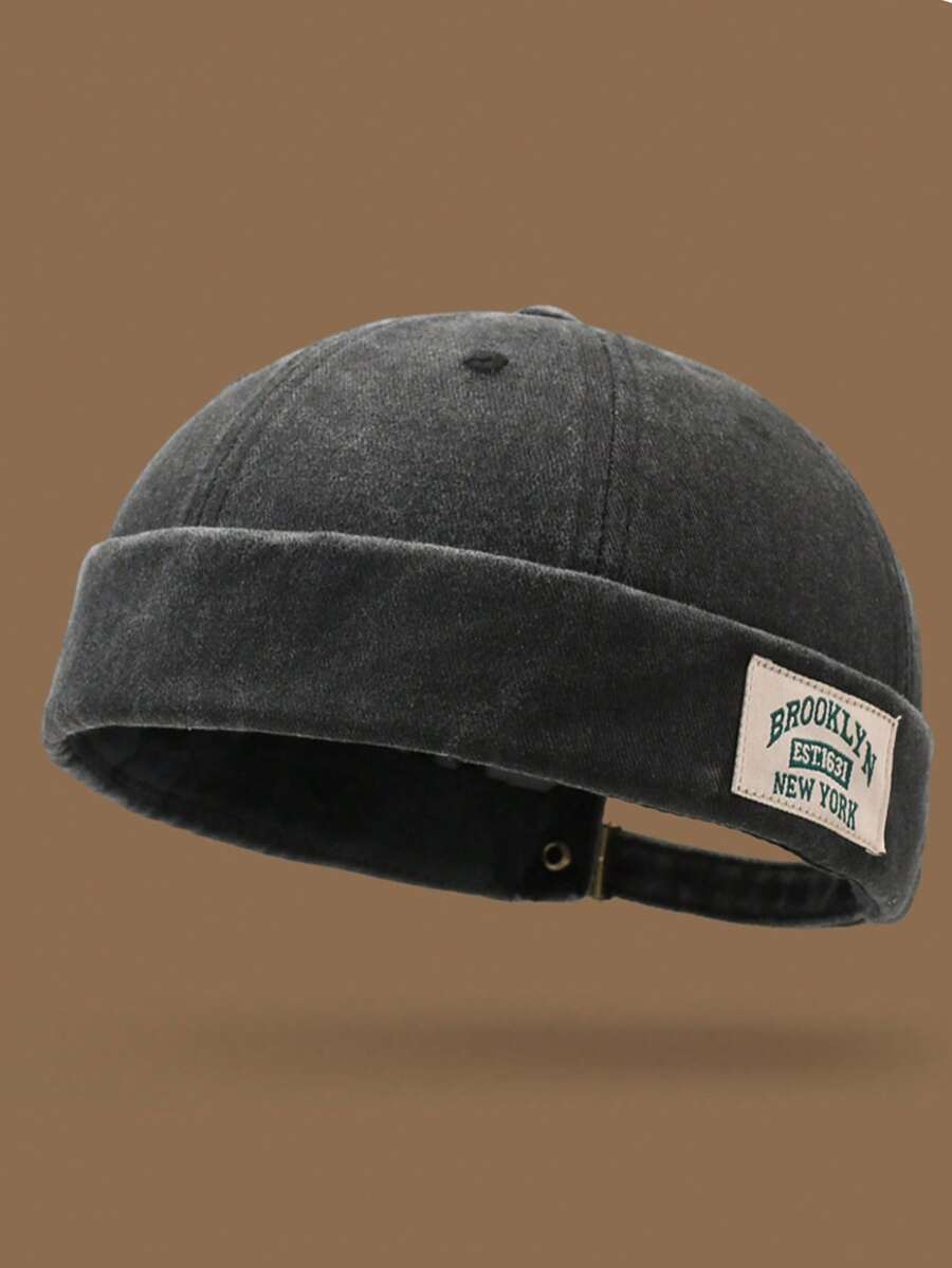 1pc Men's BROOKLYN 1631 Fashion Distressed Simple Versatile Newsboy Cap, Casual Personalized Washed Flat Cap Suitable For Street & Daily Wear