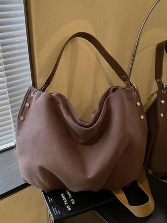 铆钉装饰帆布手提包，大容量单肩包，斜挎包，学生背包，通勤包