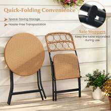 Lifezeal 3 PCS Patio Bistro Set With Wicker Seat & Tabletop For Backyard, Garden, Balcony - Brown - View 4