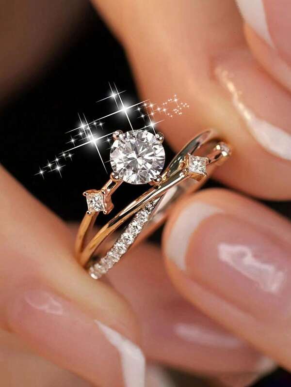 GAGAFEEL 1pc Sterling 925 Silver Luxury Elegant Bling Glitter Crown Cubic Zirconia Wedding & Engagement Finger Ring For Women Daily Wearing Friendship Party Jewelry Gift