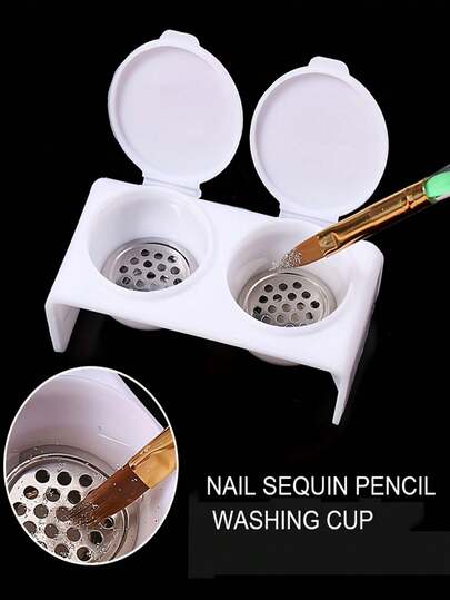2 st. tvättkopp med dubbla hål för borstar - med galleröverdrag, miniatyrförvaringsask för smycken, rund bärbar tvättlåda för borstar, manikyrverktyg