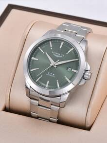 LONGLUX 1 件男士自动机械防水日历钢带蝴蝶扣商务手表，高端 - 綠色 - 查看 2