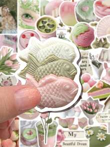 50pcs Creative Watercolor Y2K Stickers, Sweet Vintage Art Cool Aesthetic Stickers, Suitable For Water Bottles, Guitars, Luggage, Phones, Phone Cases, Laptops, Skateboards, Gift Decoration School Supplies - A - View 3