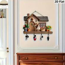 In-Stock Colorful Wooden House Shaped Key Holder Rack, Flat Design Home Decor Wall Hanging, Wholesale Wooden Product - Multicolor - View 6